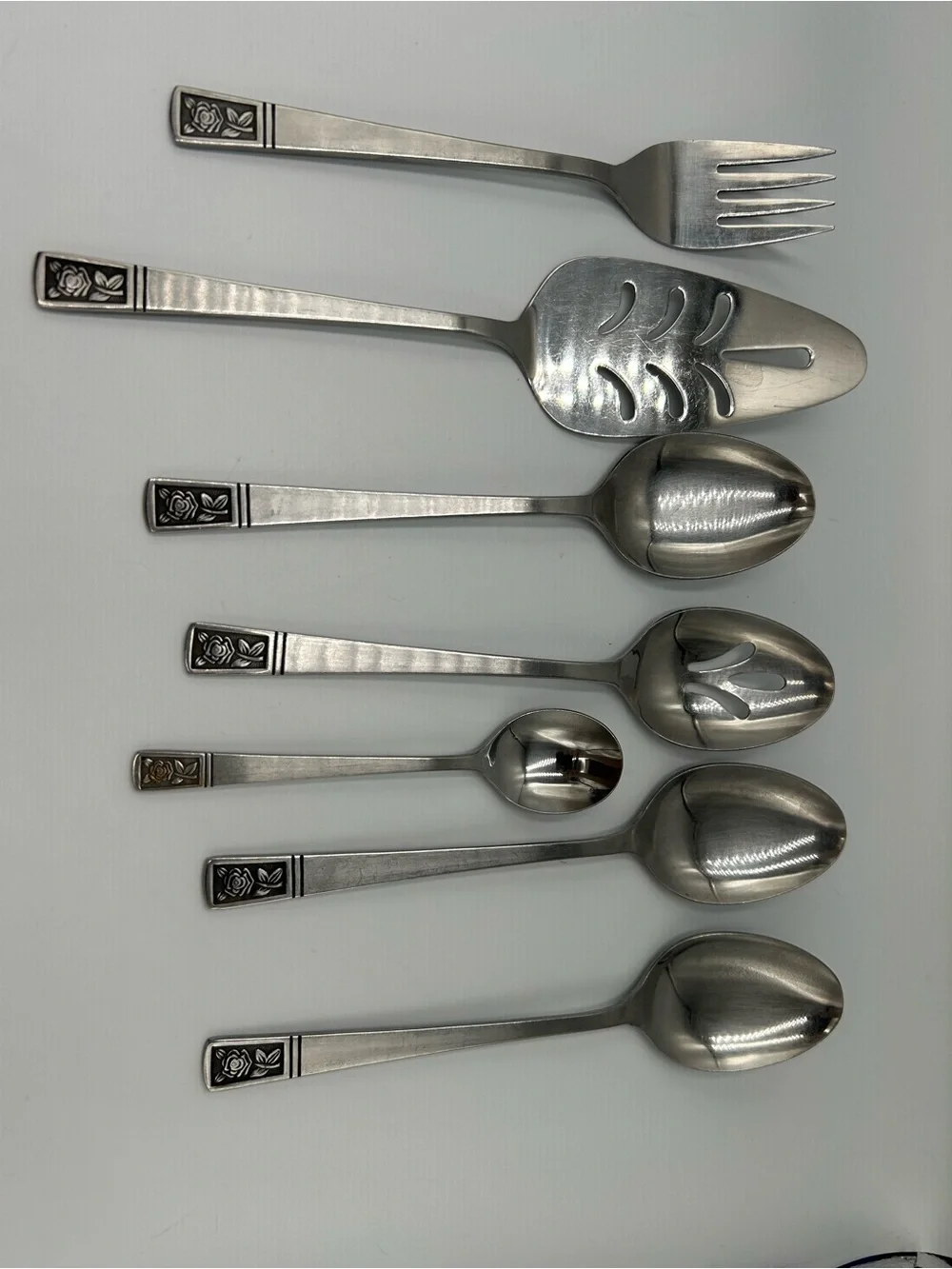 Vintage National Stainless Steel Serving Spoon and Flatware Set Laureen Pattern